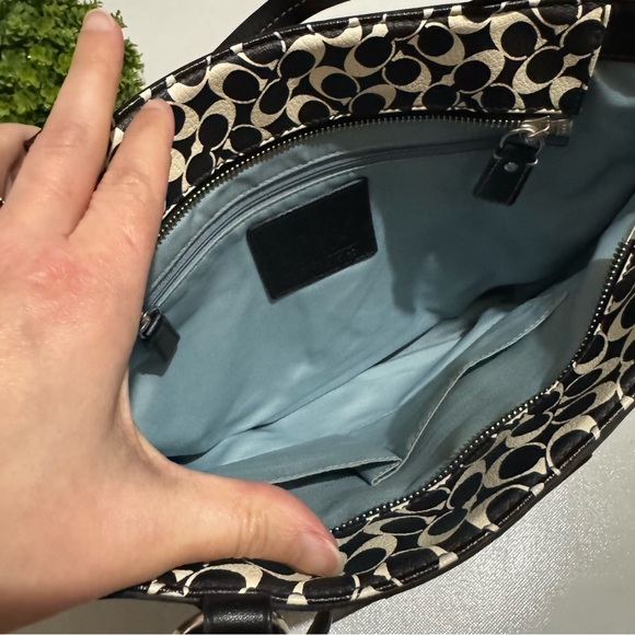 Coach Heritage Chelsea Black White Signature Print Shoulder Bag Purse Tote - Picture 8 of 11